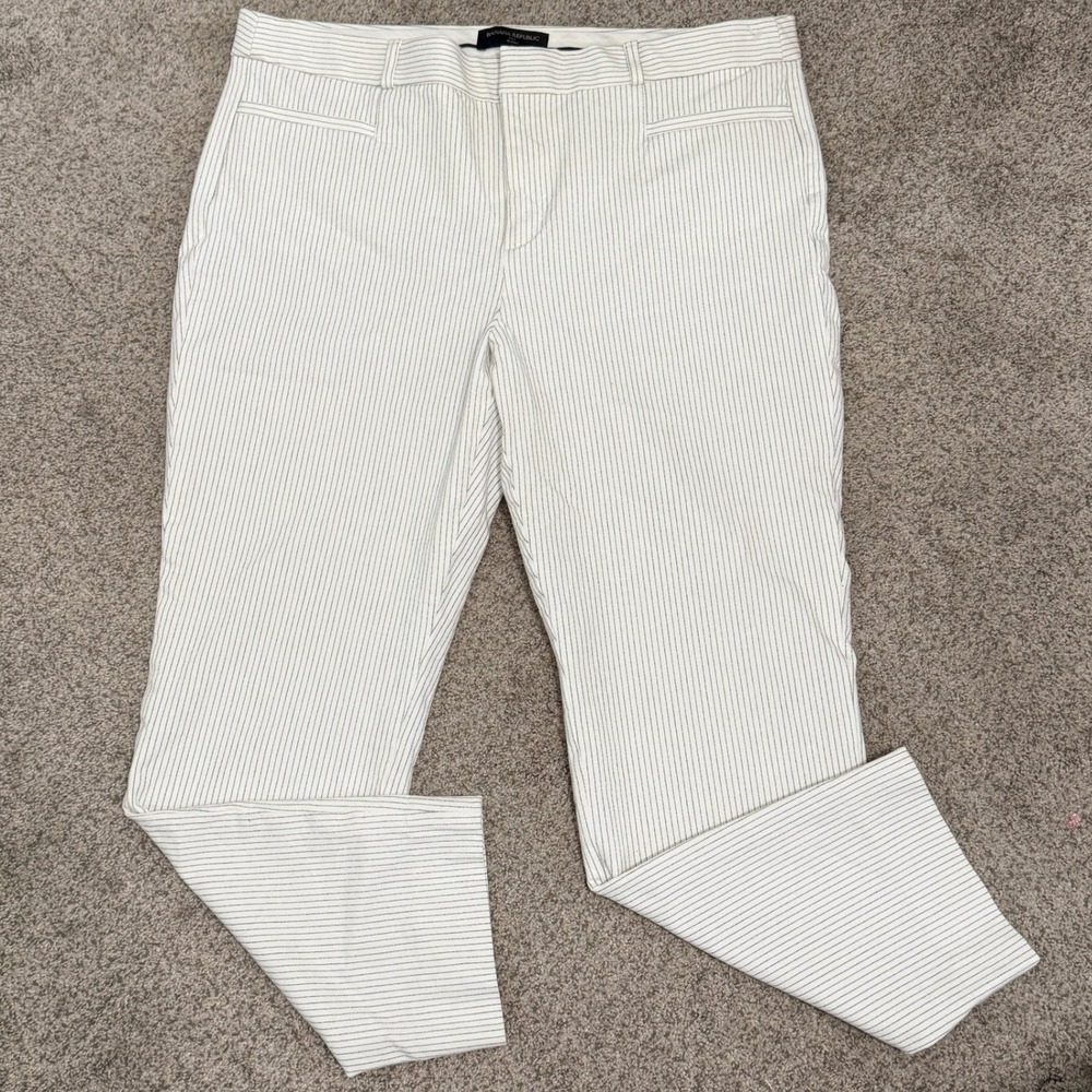Banana Republic Sloan Pinstripe Ankle Pants White Black Stripe 14‎ Cotton Womens